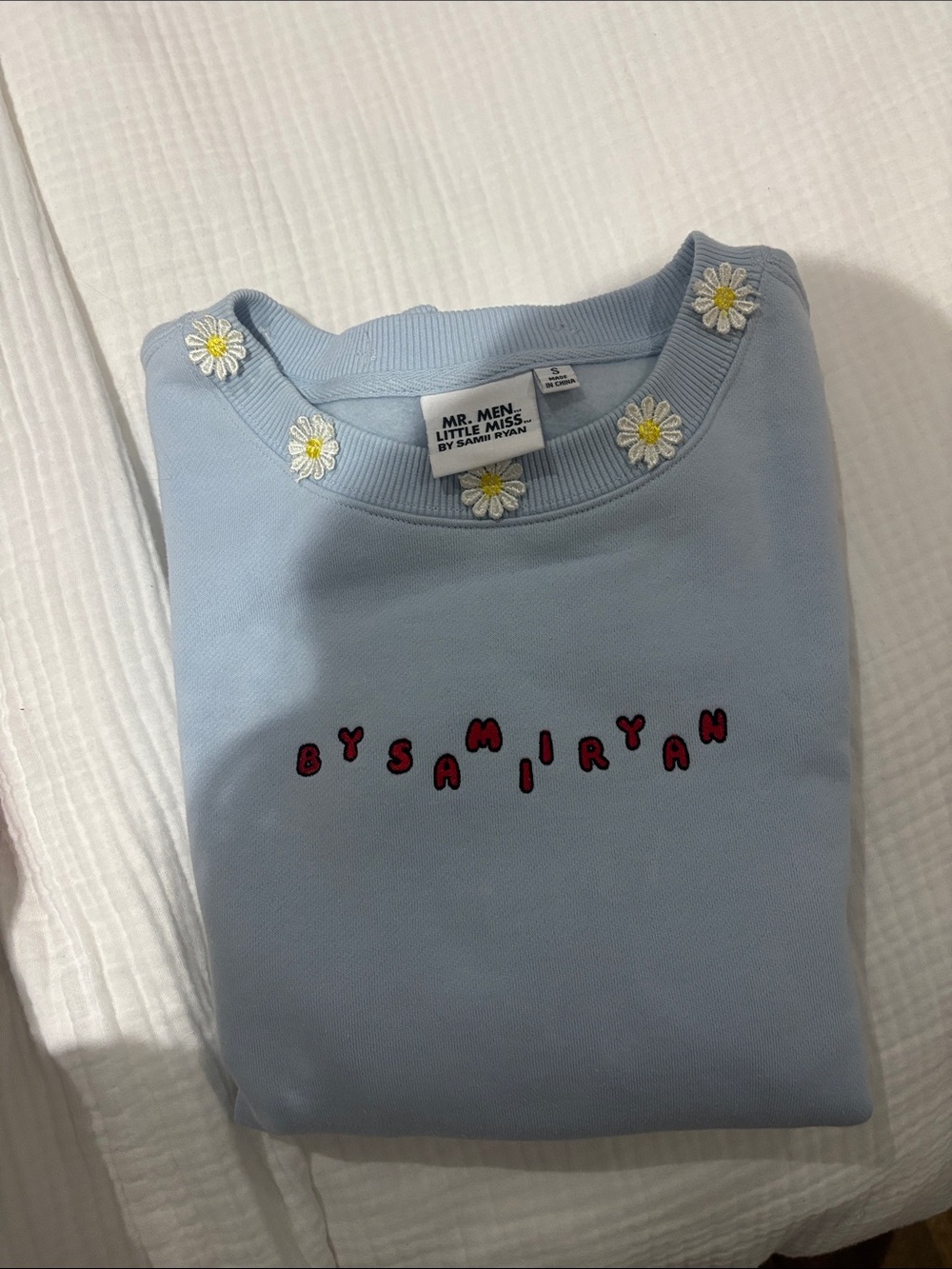 Little Miss Light Blue Daisy Neckline Pullover Sweatshirt